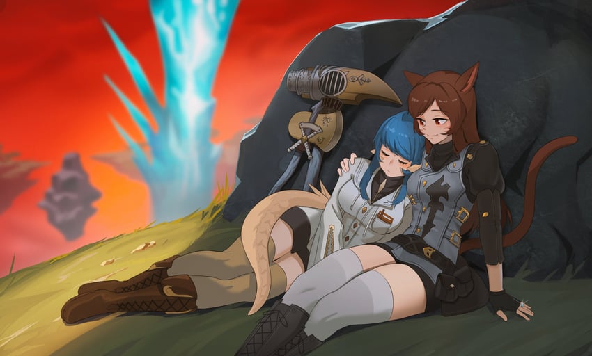 warrior of light, vivian yorshka, miner, kalandria karinael, and botanist (final fantasy and 1 more) drawn by aoshiseven