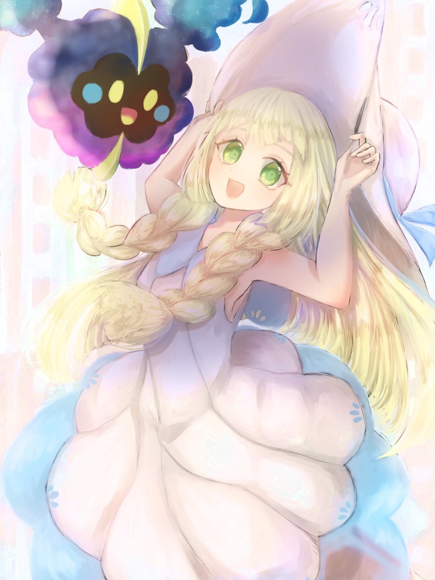 lillie and cosmog (pokemon and 1 more) drawn by myuuu_ay