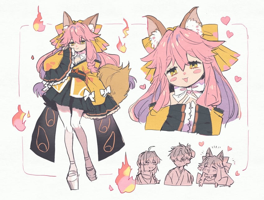 tamamo, yamato takeru, miyamoto iori, and tamamo aria (fate and 1 more) drawn by wani_(mezo)