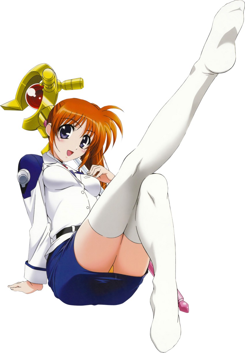 takamachi nanoha and raising heart (lyrical nanoha and 1 more) drawn by okuda_yasuhiro