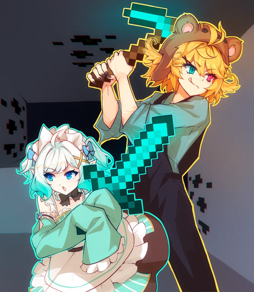 dokibird and mint fantome (indie virtual youtuber and 1 more) drawn by ricegnat