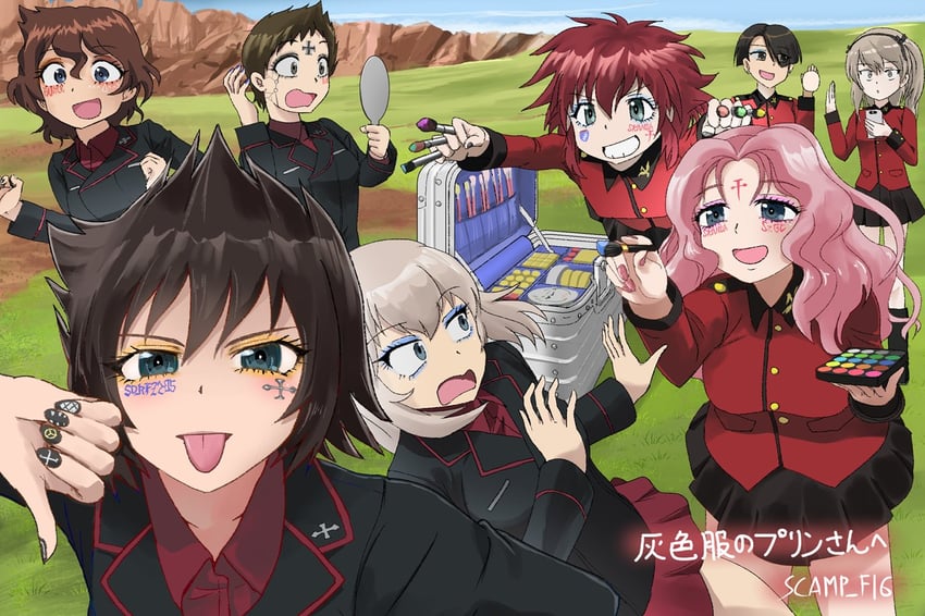 itsumi erika, shimada arisu, akaboshi koume, kojima emi, hida ema, and 3 more (girls und panzer and 1 more) drawn by scamp_(scamp_f16)