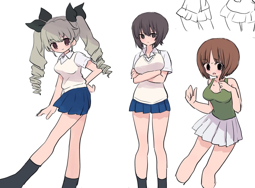 nishizumi miho, nishizumi maho, and anchovy (girls und panzer) drawn by ri_(qrcode)