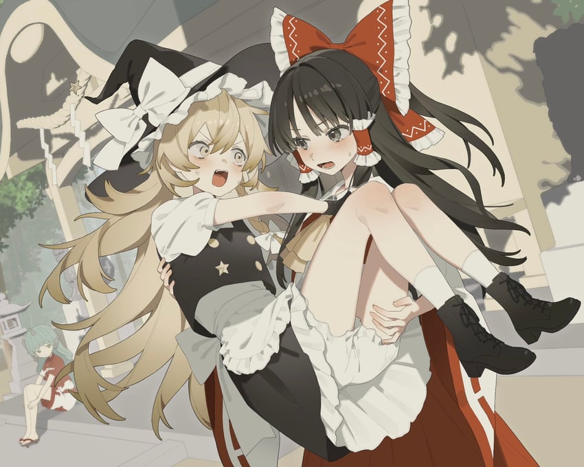hakurei reimu, kirisame marisa, and komano aunn (touhou) drawn by rcs_4