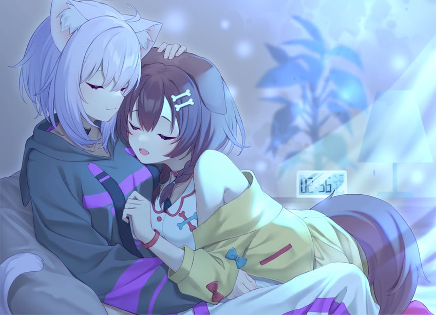nekomata okayu and inugami korone (hololive) drawn by shikinagi