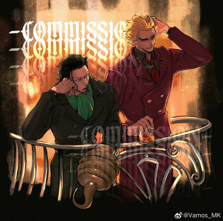 donquixote doflamingo and crocodile (one piece) drawn by vamos_mk