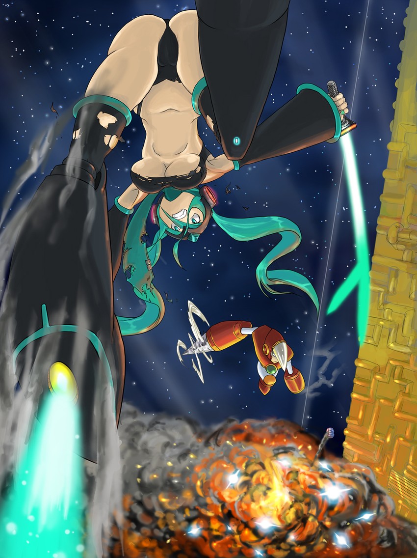 hatsune miku and crash man (vocaloid and 2 more) drawn by niimori_hiroshi