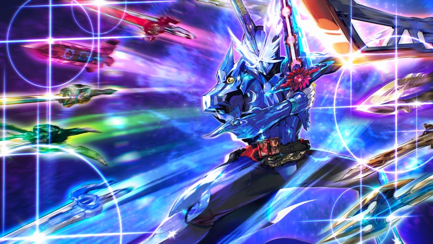 kamen rider saber and kamen rider xross saber (kamen rider and 1 more) drawn by badluck
