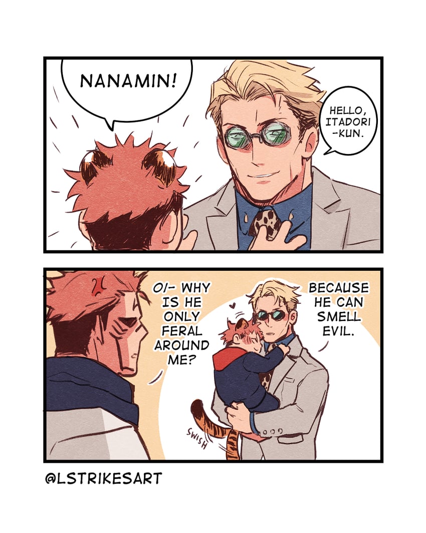 itadori yuuji, ryoumen sukuna, and nanami kento (jujutsu kaisen) drawn by lightningstrikes