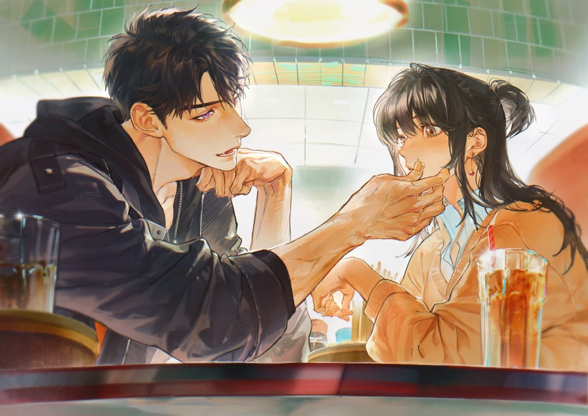 protagonist and caleb (love and deepspace) drawn by chimmyming