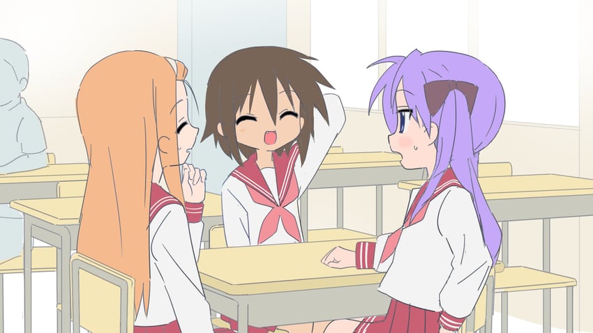 hiiragi kagami, kusakabe misao, and minegishi ayano (lucky star) drawn by rytoua318