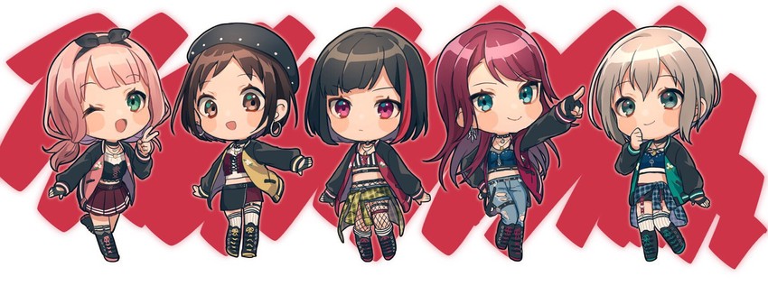 mitake ran, aoba moca, uehara himari, udagawa tomoe, and hazawa tsugumi (bang dream!) drawn by shinotarou_(nagunaguex)