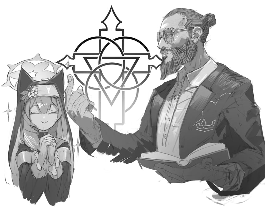 mari and joseph seed (blue archive and 2 more) drawn by wawon_(wan_wawon)
