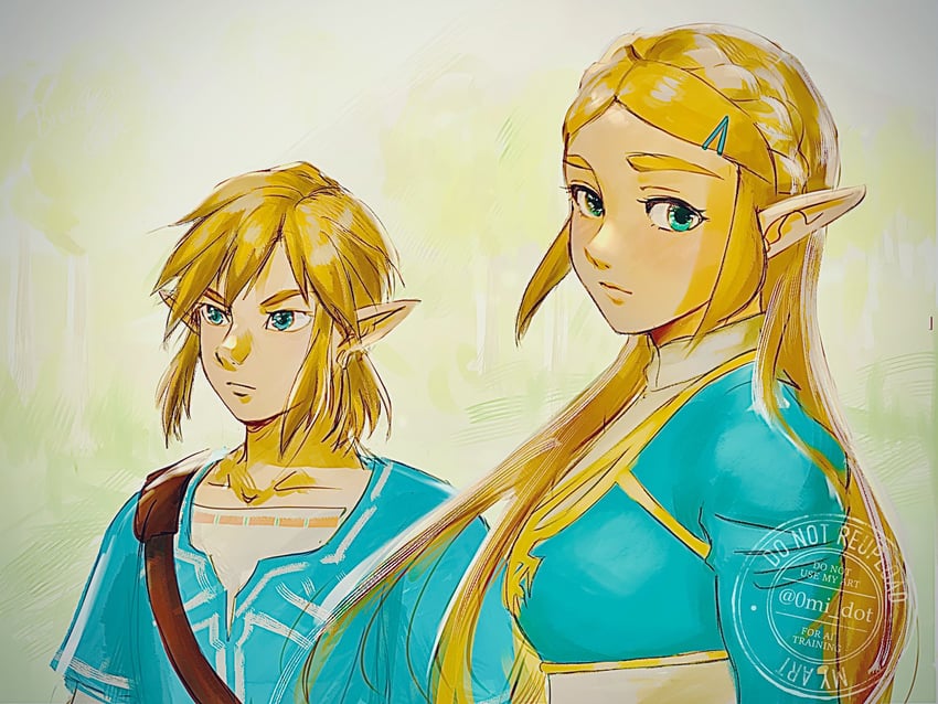 link and princess zelda (the legend of zelda and 1 more) drawn by tama_._kogifu