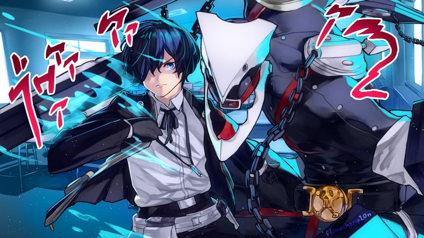 yuuki makoto and thanatos (persona and 1 more) drawn by flamechamp10n
