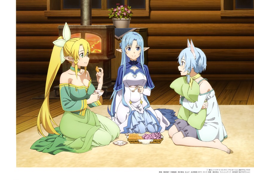 asuna, sinon, and leafa (sword art online) drawn by asai_seiko