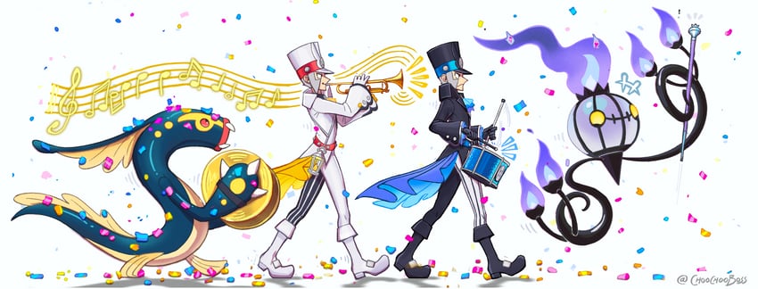 ingo, chandelure, emmet, and eelektross (pokemon and 1 more) drawn by choochooboss