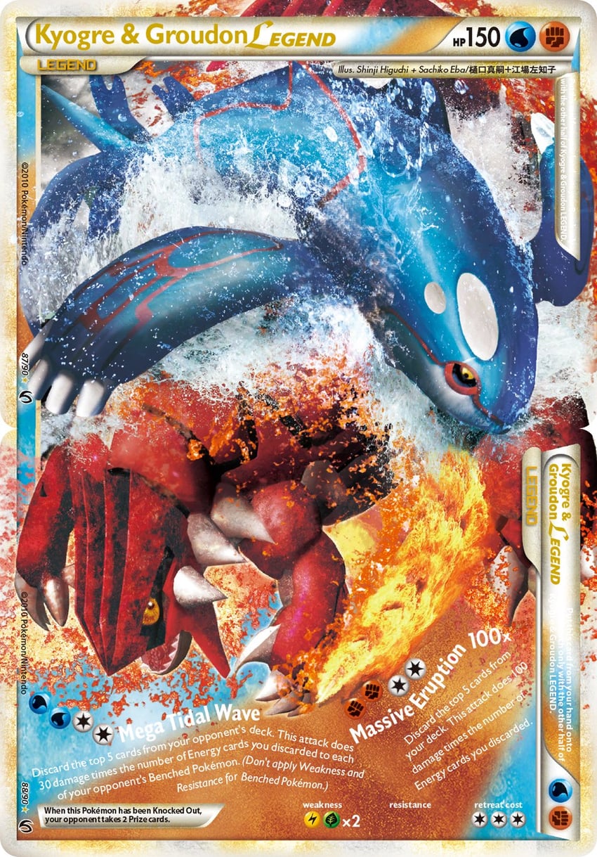 kyogre and groudon (pokemon and 1 more) drawn by eba_sachiko and higuchi_shinji