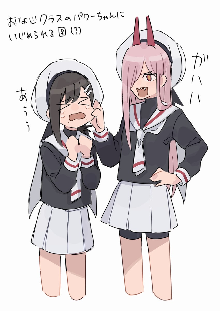 kinomoto sakura, power, higashiyama kobeni, and daidouji tomoyo (chainsaw man and 1 more) drawn by sousu_82