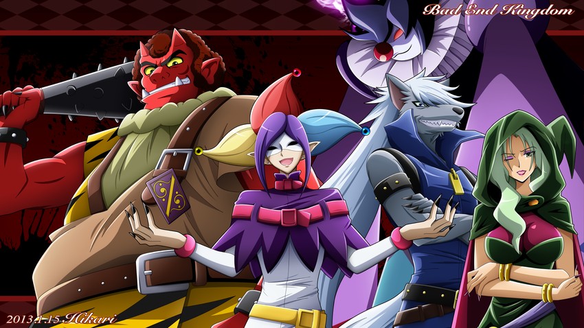 wolfrun, majorina, akaooni, joker, and pierrot (precure and 1 more) drawn by hikari_(hikari_no_kobako)