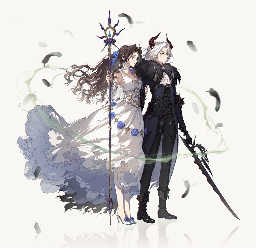 aerith gainsborough and sephiroth (final fantasy and 3 more) drawn by kieta