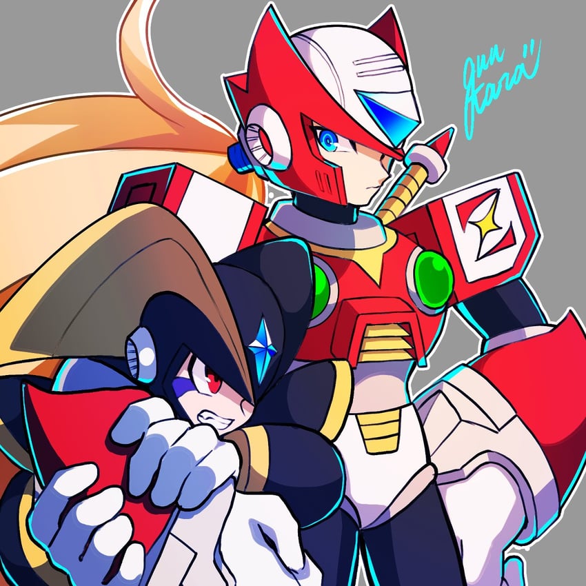 zero and bass (mega man and 1 more) drawn by guutara