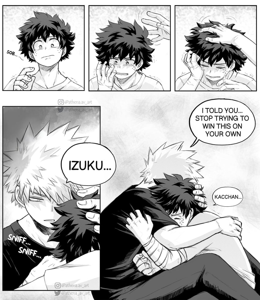 midoriya izuku and bakugou katsuki (boku no hero academia) drawn by athena_av