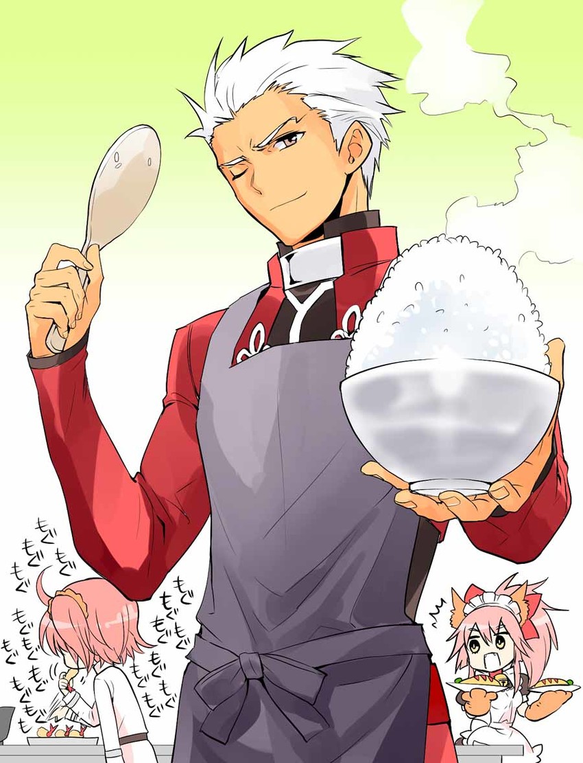 fujimaru ritsuka, tamamo, archer, and tamamo cat (fate and 2 more) drawn by halyou