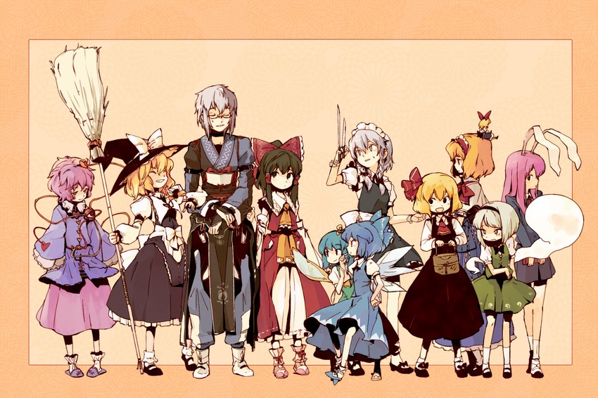 hakurei reimu, kirisame marisa, izayoi sakuya, konpaku youmu, alice margatroid, and 7 more (touhou) drawn by tcmk