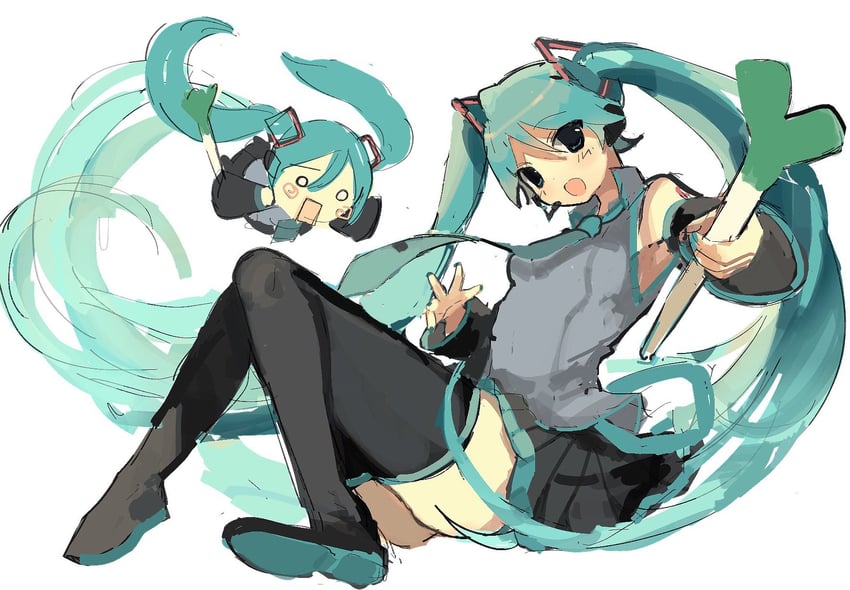 hatsune miku and hachune miku (vocaloid) drawn by kmnk_(kumanuko)