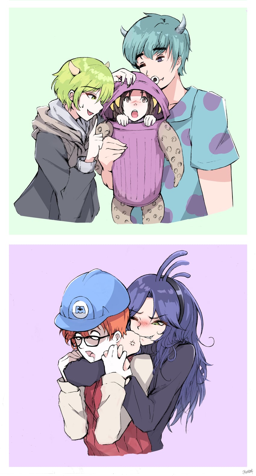 mike wazowski, randall boggs, james p. sullivan, boo, and fungus (monsters inc.) drawn by user_hjst2287