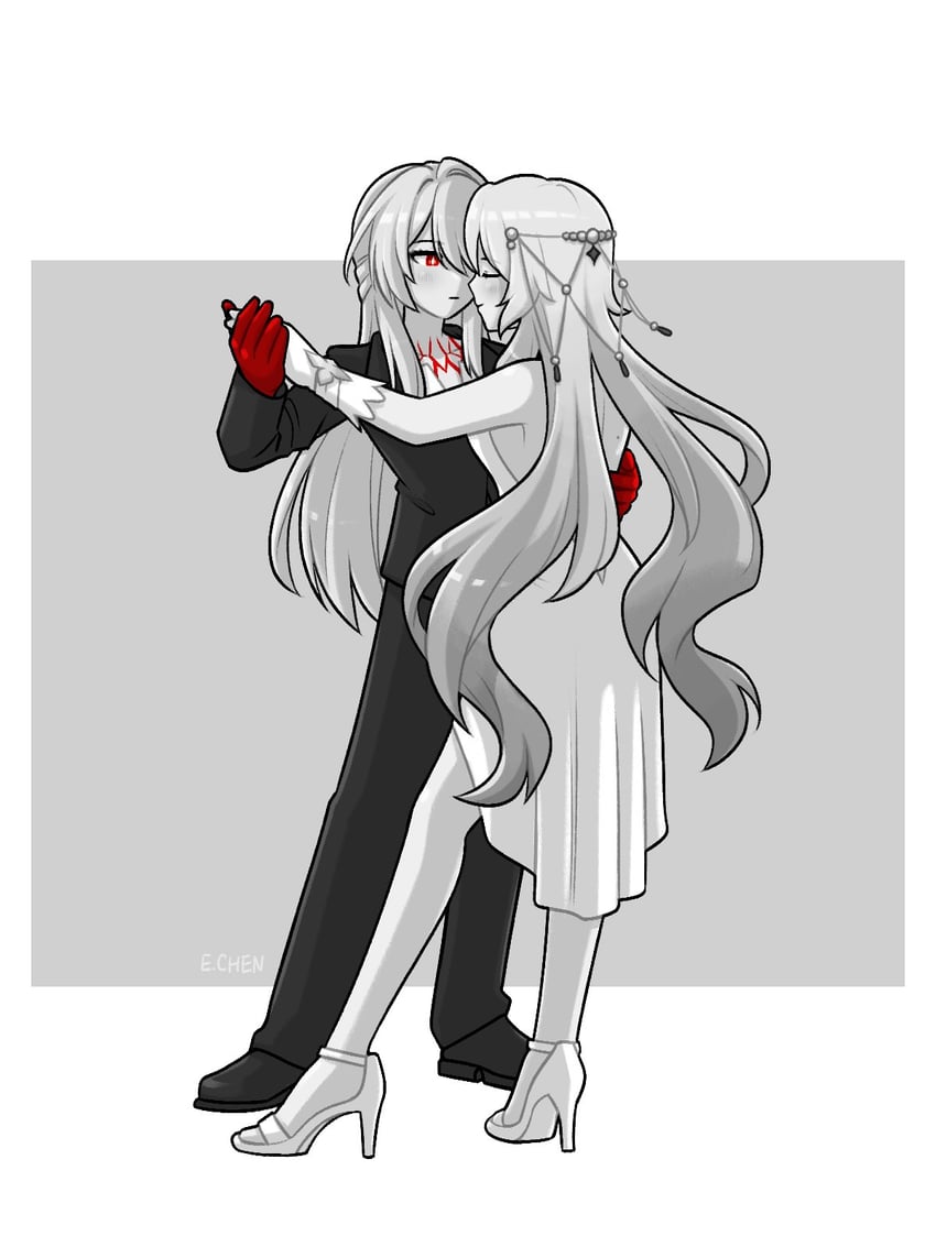 acheron and black swan (honkai and 1 more) drawn by chen_(somanychens)