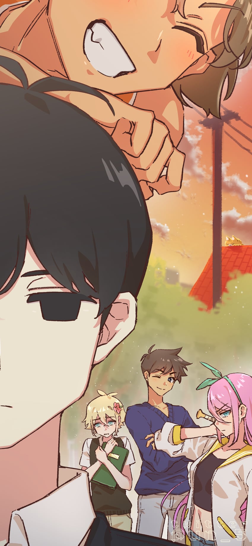 sunny, basil, aubrey, kel, and hero (omori) drawn by tendoshi