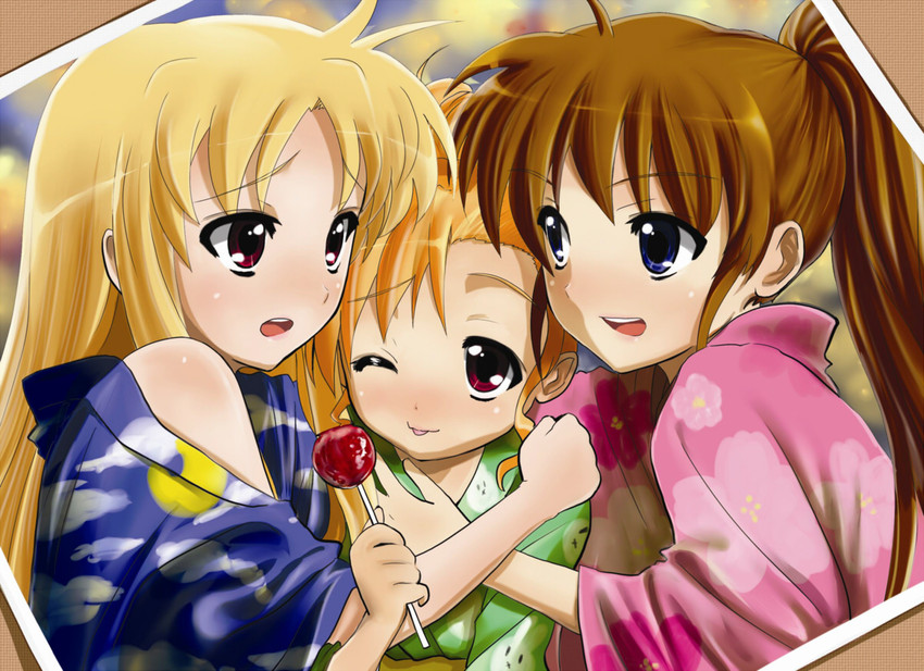 fate testarossa, takamachi nanoha, and vivio (lyrical nanoha and 1 more) drawn by kohinore