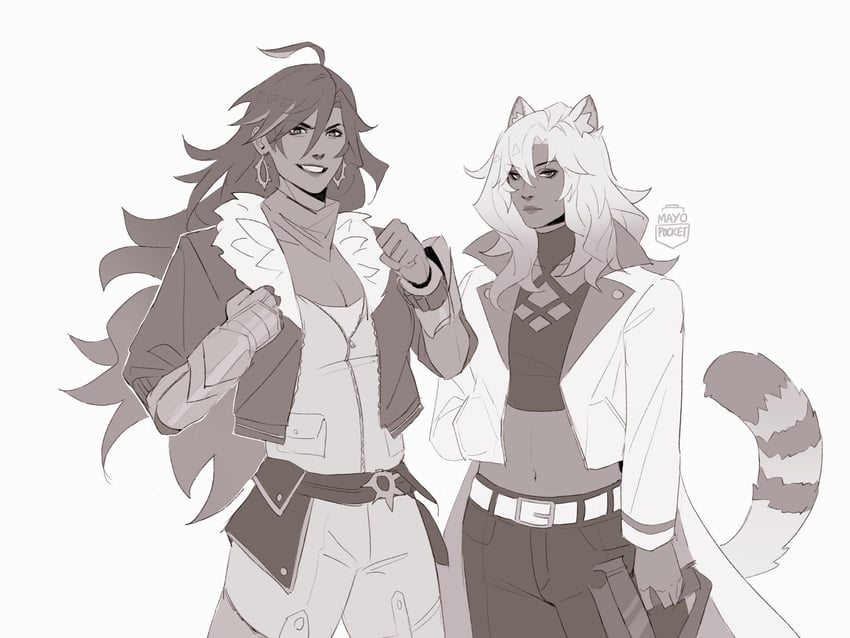 yang xiao long, blake belladonna, mavuika, and xilonen (genshin impact and 1 more) drawn by mayopocket