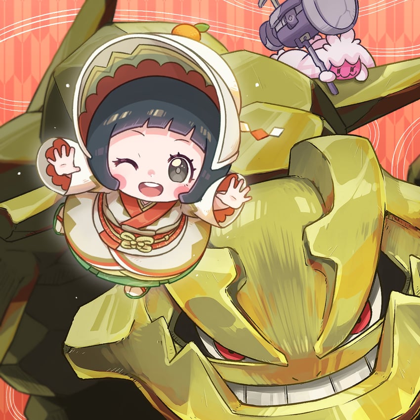 tinkaton, steelix, and poppy (pokemon and 1 more) drawn by cafe_(chuu_no_ouchi)