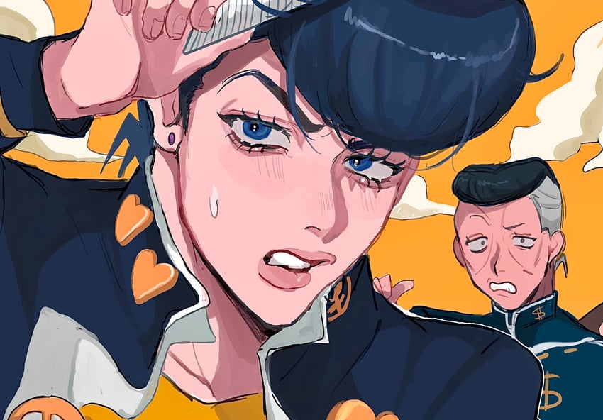 higashikata josuke and nijimura okuyasu (jojo no kimyou na bouken and 1 more) drawn by matubaru_chan