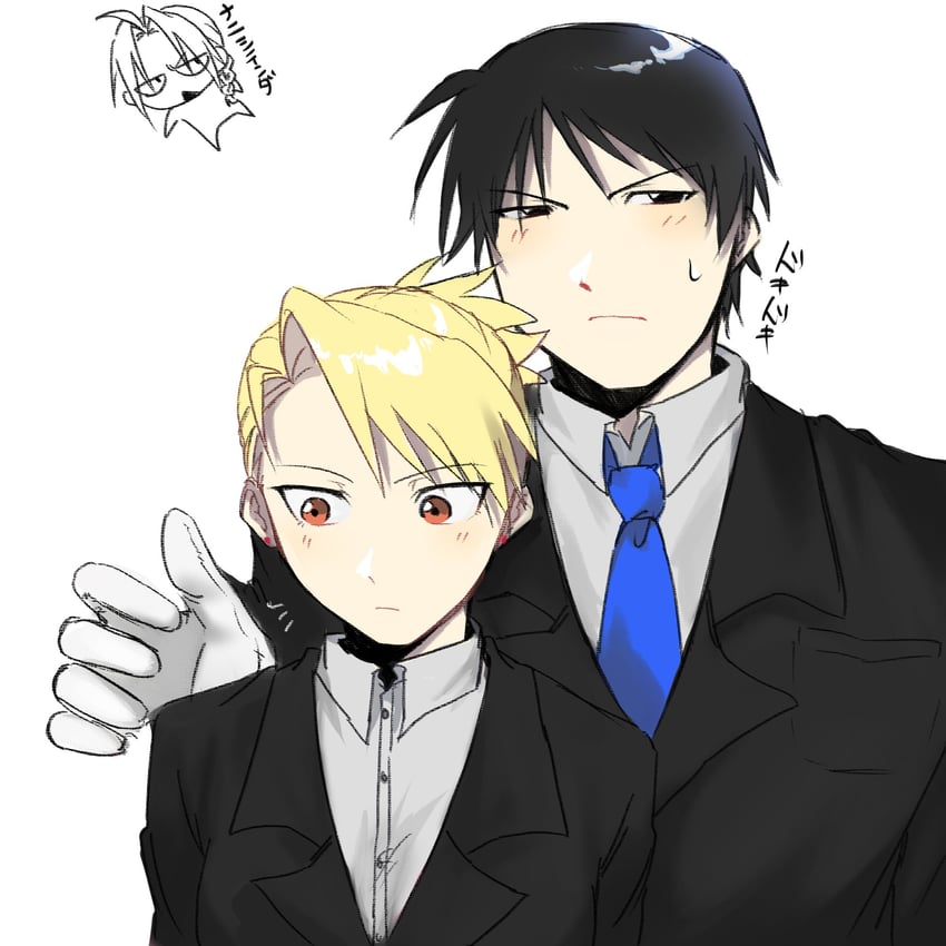 edward elric, riza hawkeye, and roy mustang (fullmetal alchemist) drawn by iiwake_22