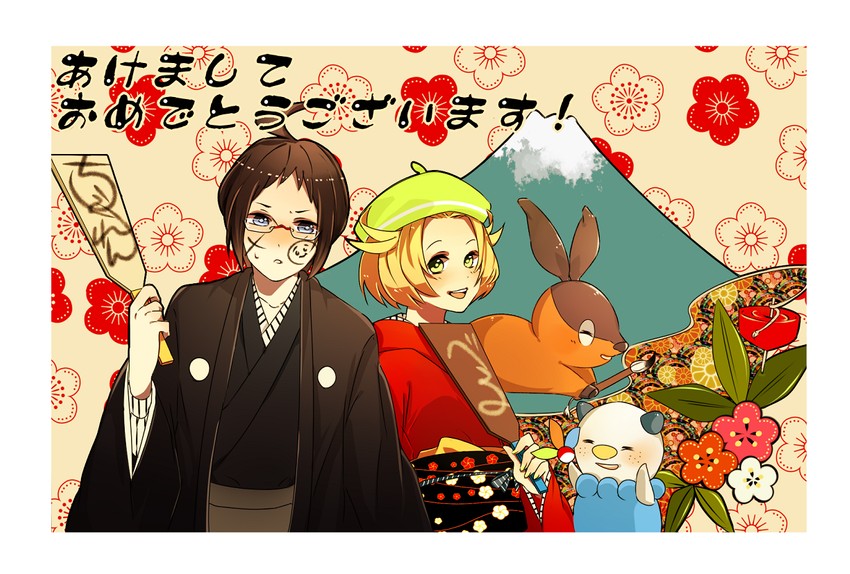 oshawott, bianca, tepig, and cheren (pokemon and 1 more) drawn by fukuta_(hukuda-noil)