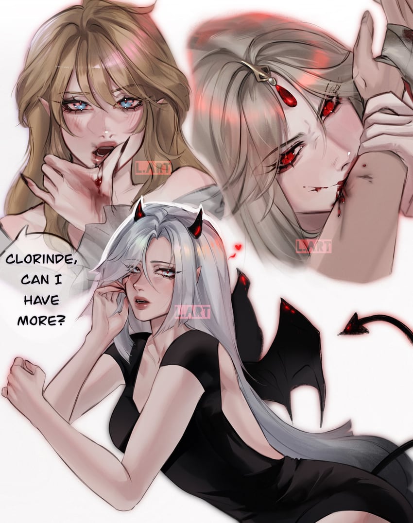 shenhe, ningguang, and navia (genshin impact) drawn by lart_art1