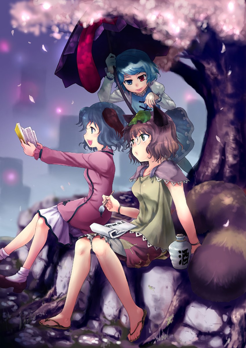 tatara kogasa, kasodani kyouko, and futatsuiwa mamizou (touhou) drawn by umikura