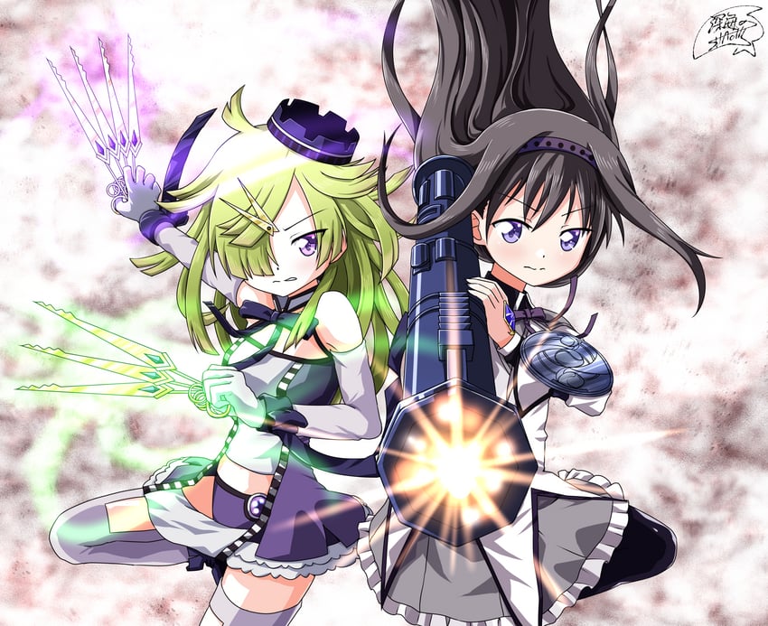 akemi homura and aki mabayu (mahou shoujo madoka magica and 1 more) drawn by shinkai_no_shachi