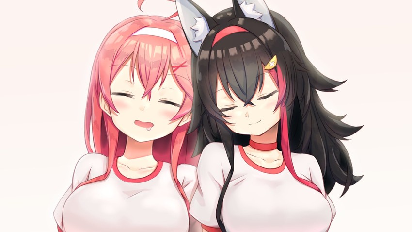 sakura miko and ookami mio (hololive) drawn by kinako_mocchi_mochi