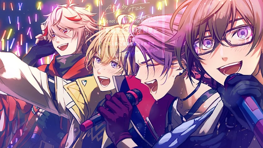 watarai hibari, fura kanato, shikinagi akira, and seraph dazzlegarden (nijisanji) drawn by mapogeso