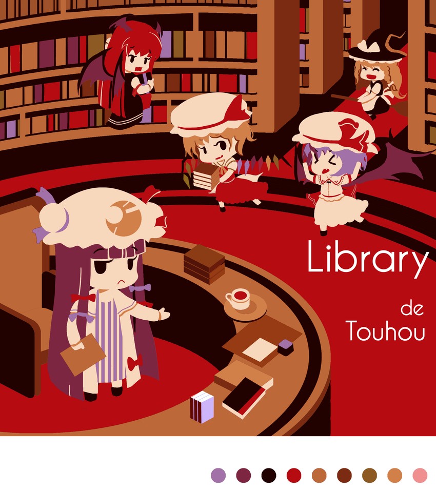 kirisame marisa, remilia scarlet, flandre scarlet, patchouli knowledge, and koakuma (touhou) drawn by polvo97