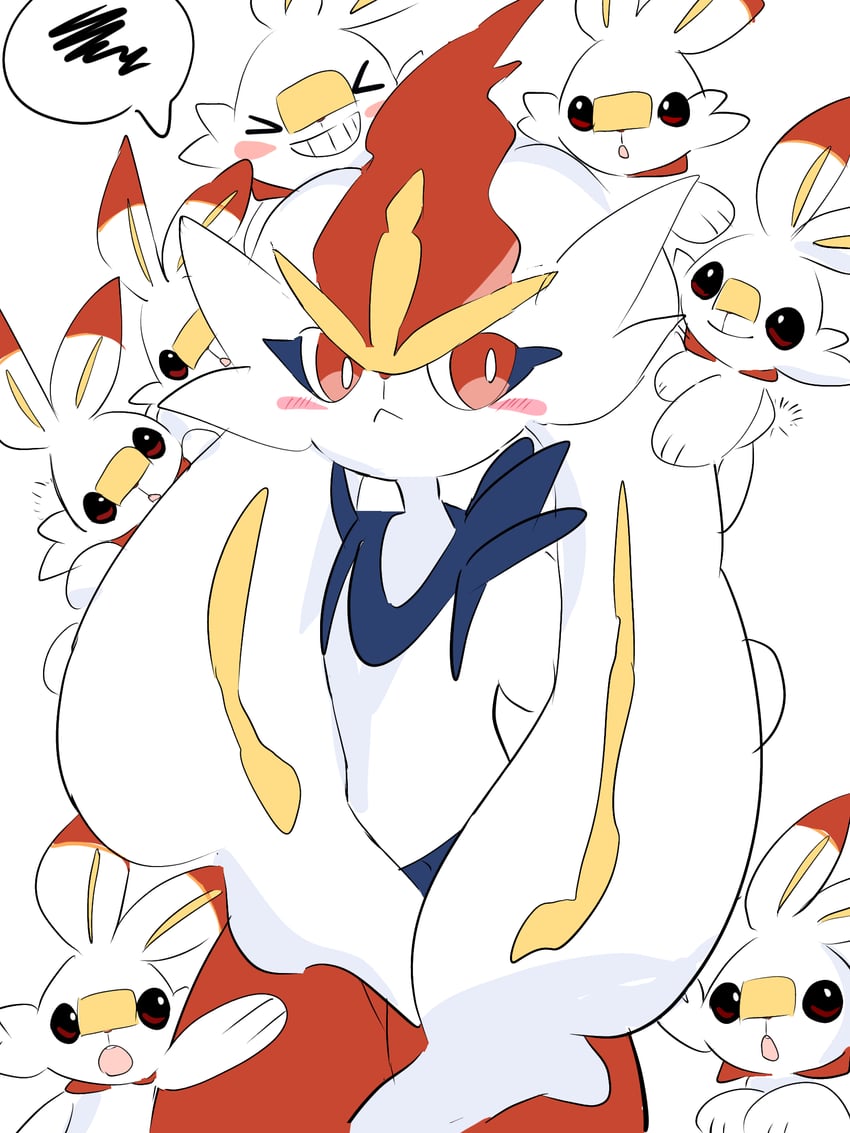 scorbunny, cinderace, and gigantamax cinderace (pokemon) drawn by zen_(koko)