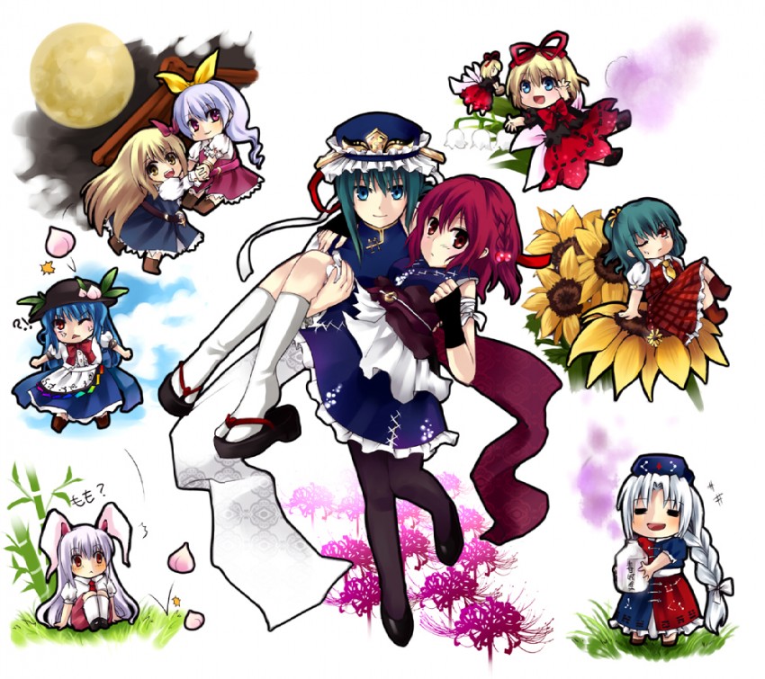 reisen udongein inaba, kazami yuuka, hinanawi tenshi, yagokoro eirin, shiki eiki, and 5 more (touhou and 1 more) drawn by jing_hu