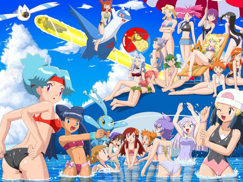 pikachu, dawn, latios, wingull, brock, and 24 more (pokemon and 14 more) drawn by pokemoa