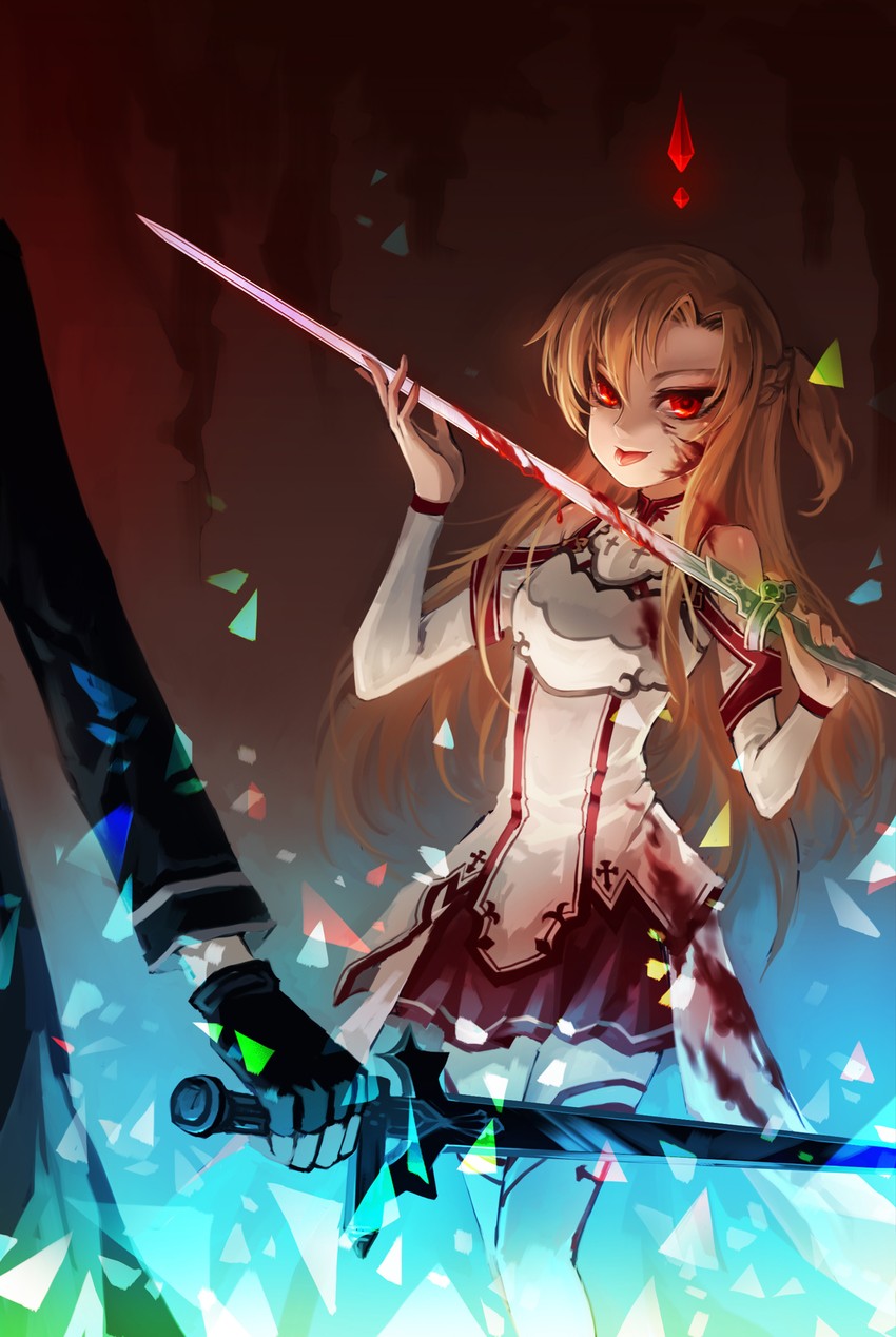 asuna and kirito (sword art online) drawn by huazha01