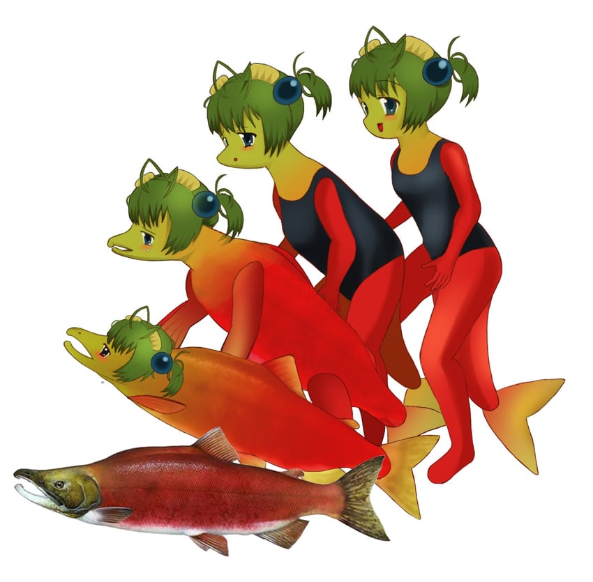 salmon girl (original and 1 more) drawn by avvunka